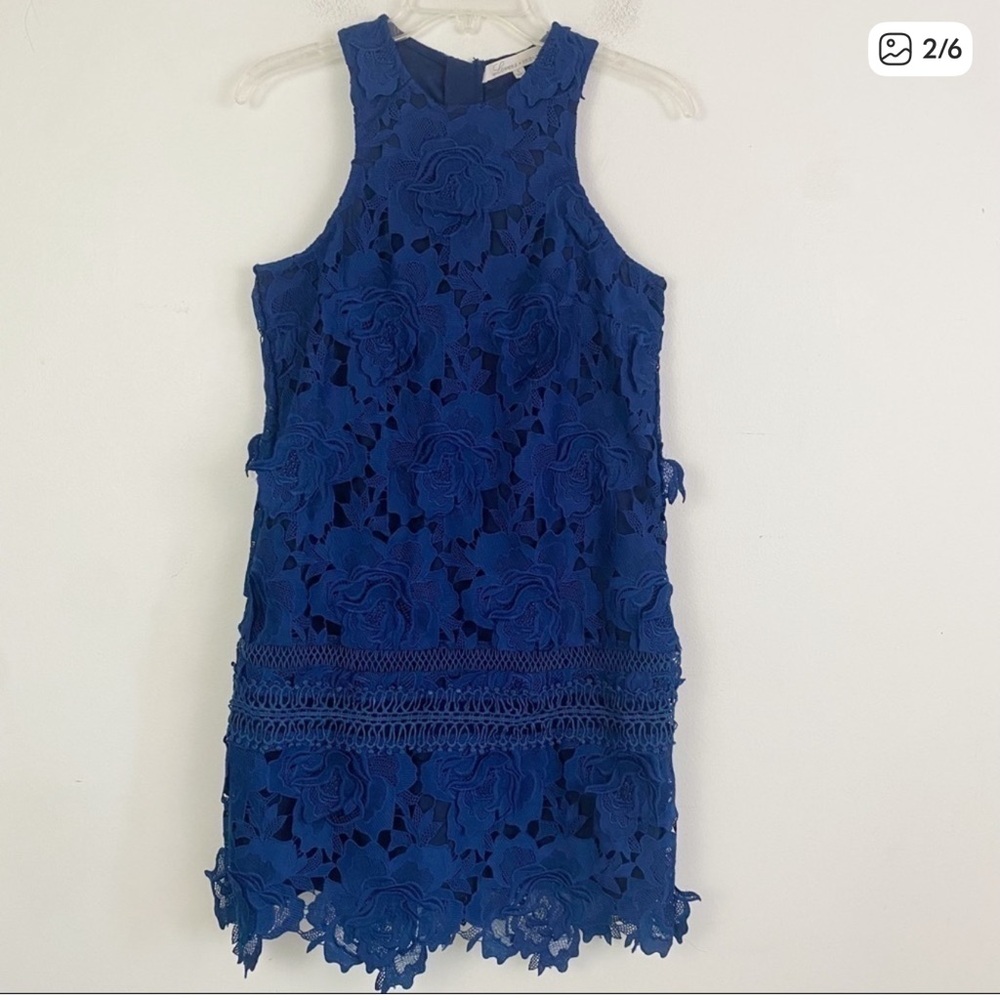 LOVERS + FRIENDS blue lace a line mini dress